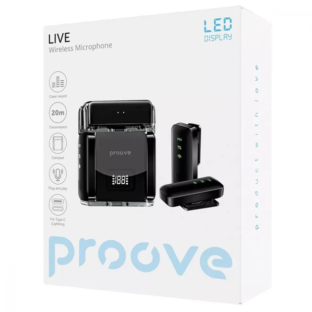 Бездротовий петличний мікрофон Type-C / Lightning Wireless Microphone Proove Live - Чорний - зображення 9
