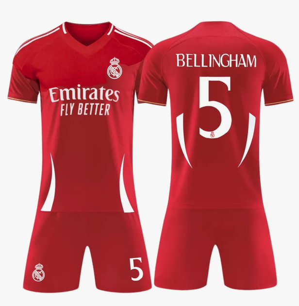 Форма футбольна дитяча Bellingham №5 Реал Мадрид (Real Madrid) 2025, р.24 ріст-135-140 (червона) - Фото 2 Форма футбольна дитяча Bellingham №5 Реал Мадрид (Real Madrid) 2025, р.24 ріст-135-140 (червона) - зображення 2