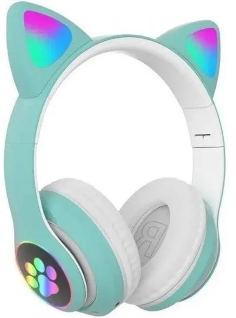 Навушники дитячі бездротові Bluetooth з FM-радіо Cat Ear AKS-28 LED Котячі вушка з підсвічуванням Бірюзовий - зображення 2
