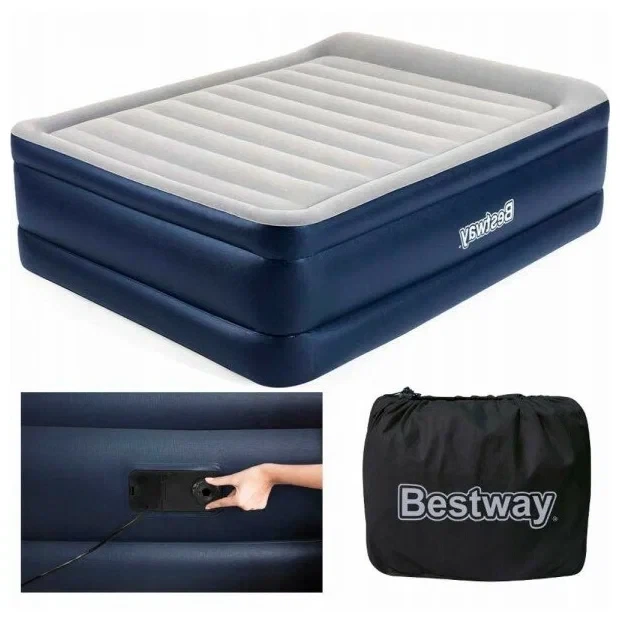 Комфортная надувная двуспальная кровать c подголовником Bestway 67692 со встроенным насосом 203х152х36 см - изображение 3