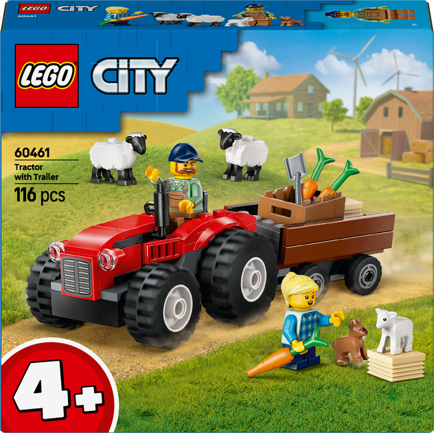 Конструктор LEGO City Красный фермерский трактор с прицепом и овцами ...