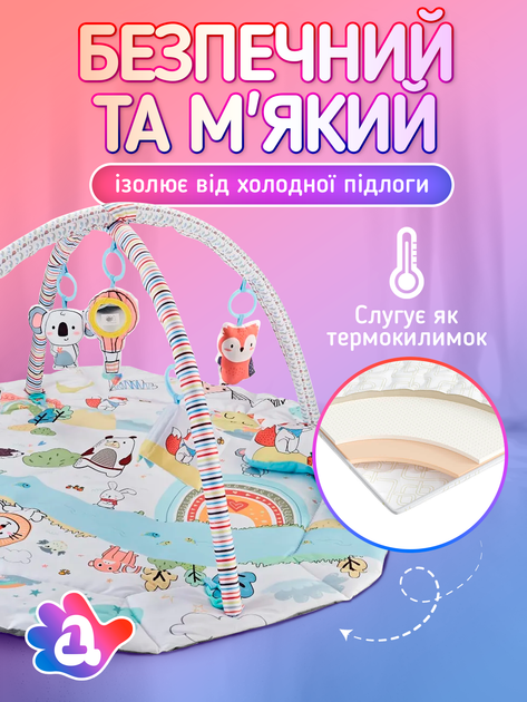 Развивающий коврик для детей малыша ребенка новорожденных от 3 месяцев младенца A1 с дугами игровой мягкий на пол детские развивающие игровые коврики (BabyMat-3M) - изображение 3