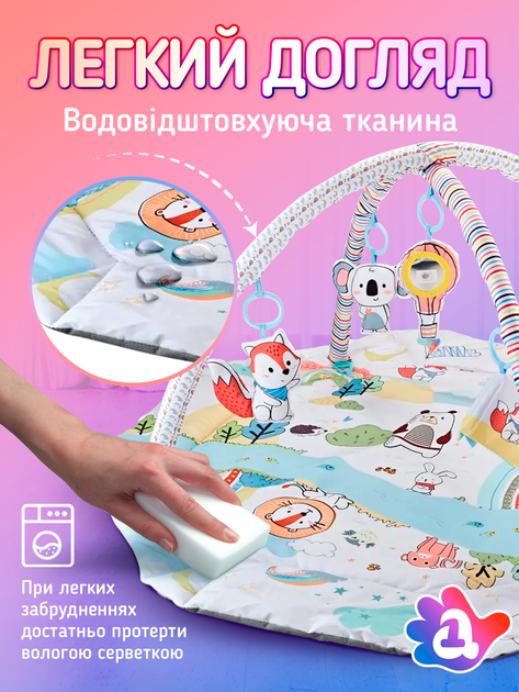 Развивающий коврик для детей малыша ребенка новорожденных от 3 месяцев младенца A1 с дугами игровой мягкий на пол детские развивающие игровые коврики (BabyMat-3M) - изображение 4