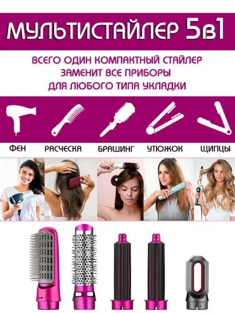Фен мультистайлер 5 в 1 зі шкіряним кейсом 1000 Вт - зображення 14