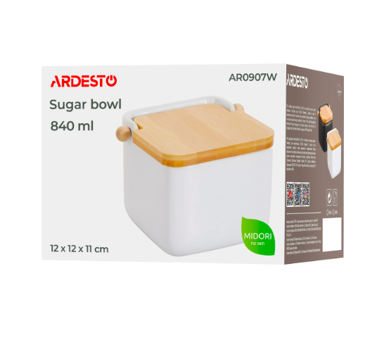 Цукорниця Midori 12х12х11см 840 мл кераміка бамбук Ardesto (AR0907W) - зображення 3