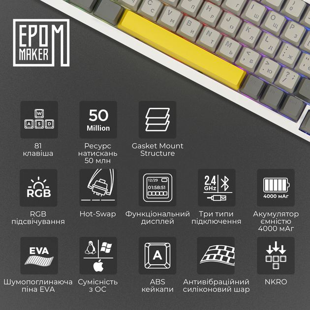 Клавиатура механическая беспроводная EPOMAKER Ajazz AK820 Pro 75