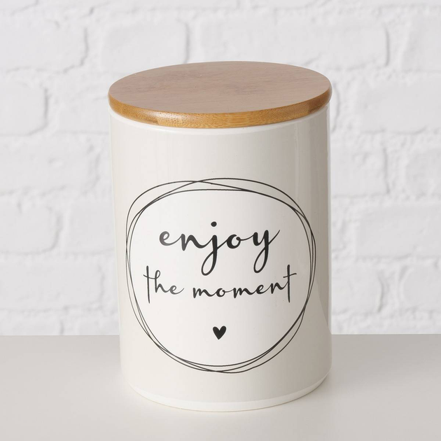 Pojemnik na żywność Boltze ceramiczny hermetyczny z bambusową pokrywką Enjoy the Moment (5902973434088) - obraz 2