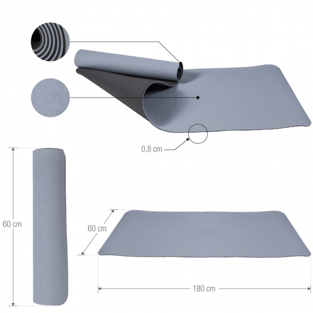 Килимок для йоги Gorilla Sports TPE 180 x 60 x 0.8 см Grey (4260438738678) - зображення 5
