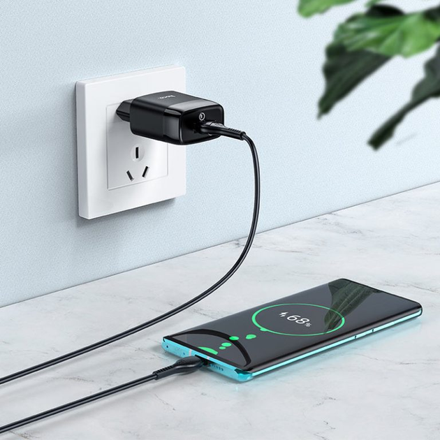 Зарядное устройство с быстрой зарядкой QC 3.0 для телефона + кабель USB Type-C HOCO C72Q |1USB, 3A| Черный - Фото 5 Зарядное устройство с быстрой зарядкой QC 3.0 для телефона + кабель USB Type-C HOCO C72Q |1USB, 3A| Черный - изображение 5