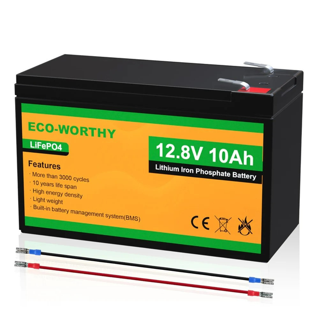 Аккумуляторная батарея Eco-Worthy LiFePO4 12V 10Ah (128Wh), 3000+ циклов - изображение 1