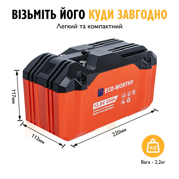 Аккумуляторная батарея ECO-WORTHY LiFePO4 12V 20Ah (256Wh), 4000+ циклов - изображение 7