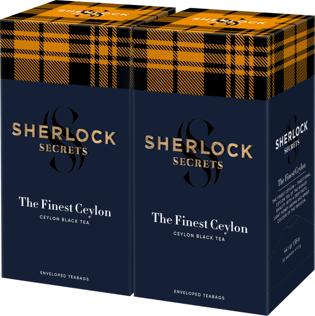 Упаковка чорного чаю Sherlock Secrets Finest Ceylon 2 пачки по 2 г х 22 саше (2300000012941) - Фото 1 Упаковка чорного чаю Sherlock Secrets Finest Ceylon 2 пачки по 2 г х 22 саше (2300000012941) - зображення 1