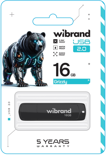 Флеш память USB Wibrand Grizzly 16GB USB 2.0 Black (WI2.0/GR16P3B) - изображение 2