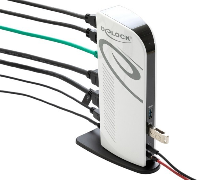 Док-станція Delock 87771 Dual HDMI Full-HD/RJ-45/USB/Audio White/Black (4043619877713) - зображення 2