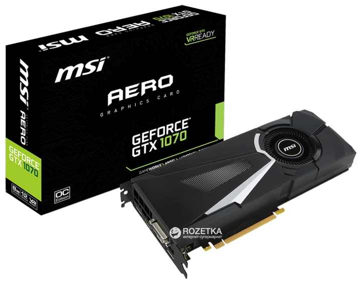 MSI GeForce GTX1070 AERO 8G（GDDR5 8GB） Видеокарта MSI PCI-Ex GeForce GTX 1070 AERO 8GB GDDR5 (256bit