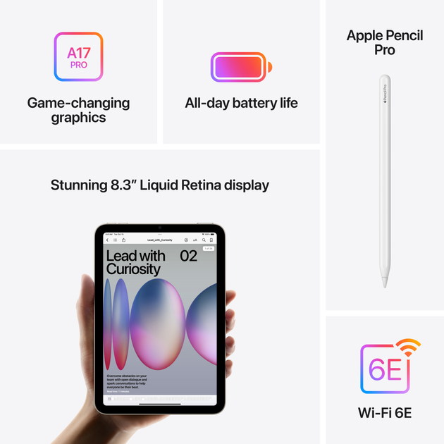 Планшет Apple iPad mini 2024 Wi-Fi 128GB Space Gray (MXN63) - зображення 6