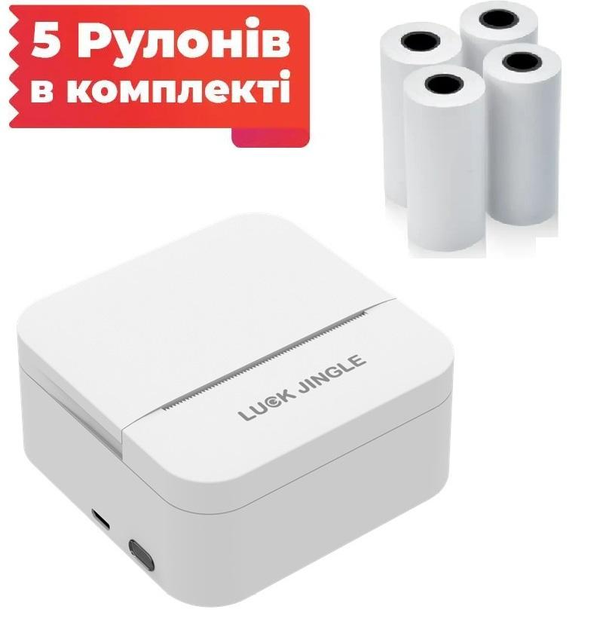 Портативний принтер bluetooth, кишеньковий термопринтер Luck Jingle А6 Білий - зображення 3