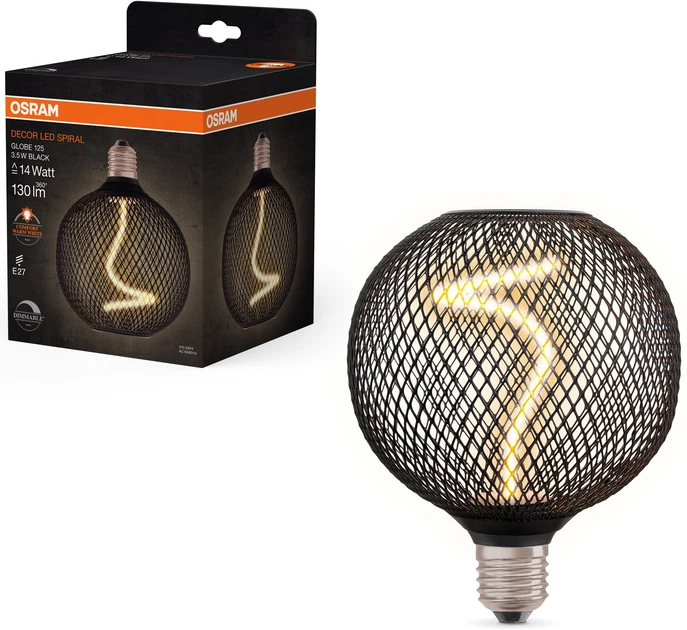 Светодиодная лампа Osram DECOR Spiral Globe 125 Filament Е27 DIM черный (4058075840287) - изображение 5