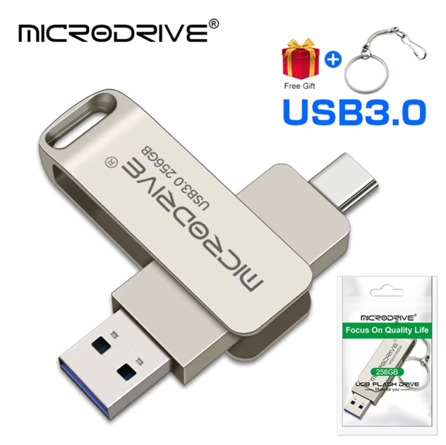 Флешка 2в1 MicroDrive 128 GB Type-C USB 3.0 для телефона и компьютера Silver Top - изображение 2