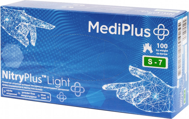 Рукавички нітрилові MediPlus NitryPlus light розмір S-7 Сині 100 шт (6933265560238) - зображення 1