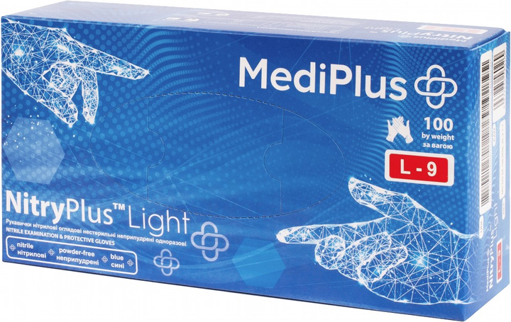 Рукавички нітрилові MediPlus NitryPlus light розмір L-9 Сині 100 шт (6933265560252) - зображення 1