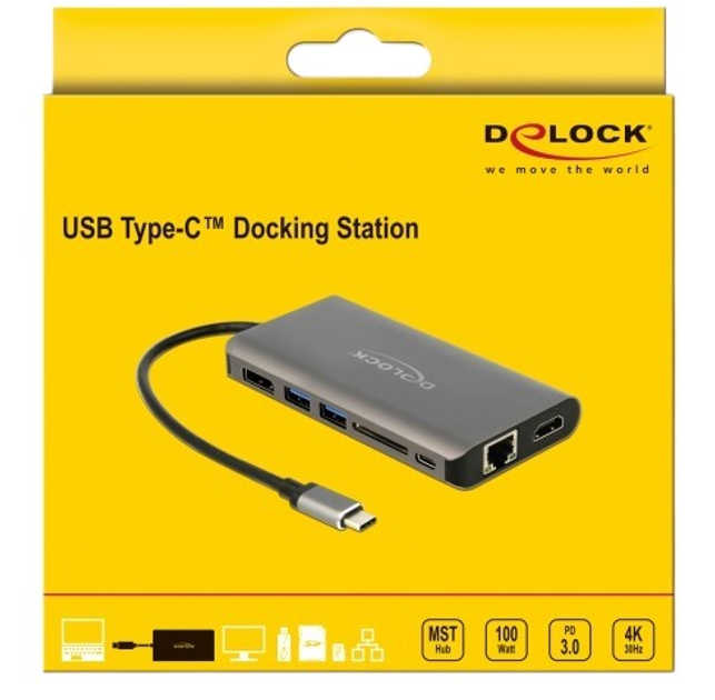 Stacja dokująca Delock USB Type-C 87683 HDMI/RJ-45/USB/DP/SD/PD 3.0 Grey (4043619876839) - obraz 3