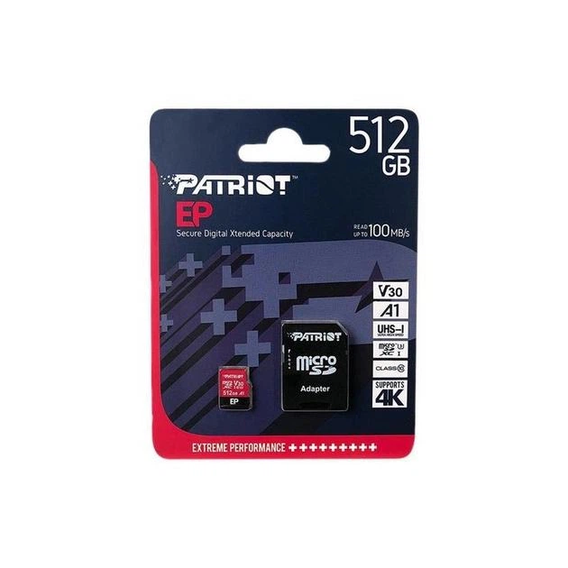Карта пам'яті Patriot microSDXC (UHS-1 U3) EP Series 512Gb class 10 V30 (R-100MB/s, W-80MB/s) (adapter SD) (PEF512GEP31MCX) - зображення 2