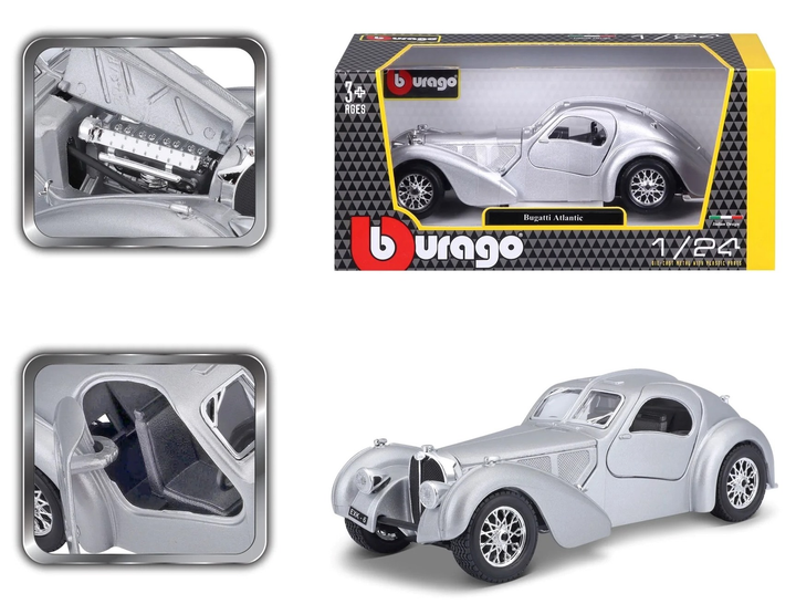 Металева модель автомобіля BBurago Bugatti Atlantic 1936 1:24 срібляста (4893993220922) - зображення 2