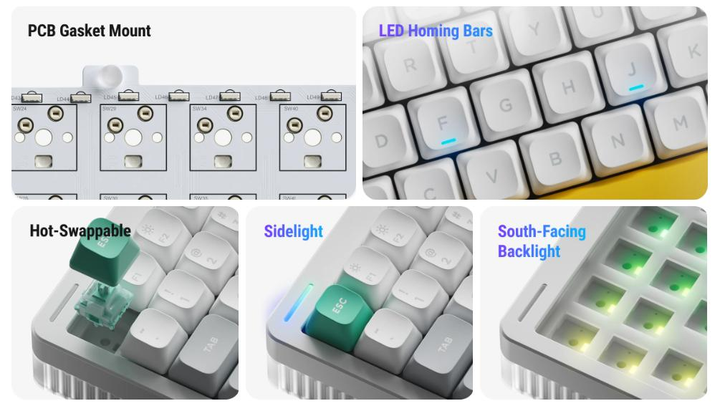 Бездротова механічна клавіатура NuPhy Halo75 V2 / Raspberry (linear, 46gf) / Color - Ionic White / Hot-Swappable, RGB, ANSI US - зображення 5