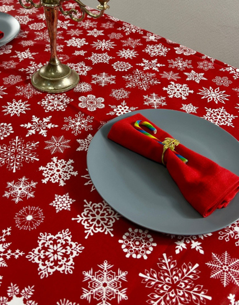 Скатерть тефлоновая Delight Красная с белыми снежинками 130х170 см (Red_white_snowflakes_130x170) - Фото 4 Скатерть тефлоновая Delight Красная с белыми снежинками 130х170 см (Red_white_snowflakes_130x170) - изображение 4