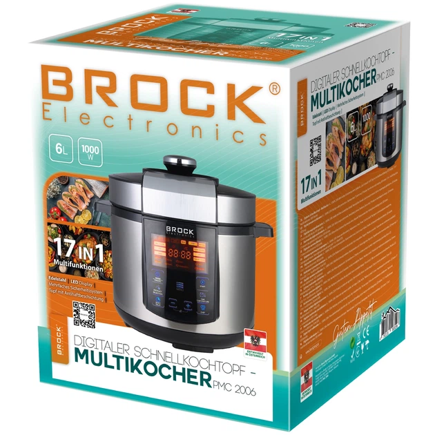 Мультиварка BROCK PMC 2006 скороварка/1000Вт/ 6л / 17 програм/ сенсорне керування//срібна - Фото 2 Мультиварка BROCK PMC 2006 скороварка/1000Вт/ 6л / 17 програм/ сенсорне керування//срібна - изображение 2