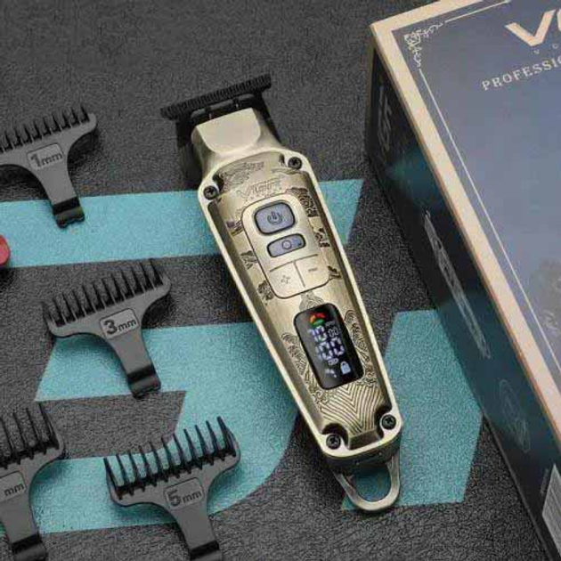 Машинка для стрижки волосся VGR V-901 Professional, 4 насадки, LED Display колір золотий - изображение 1