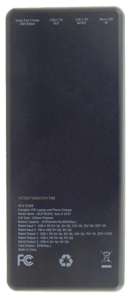 Powerbank Energizer UE27062PQ 27000mAh 65W PD Black - obraz 4