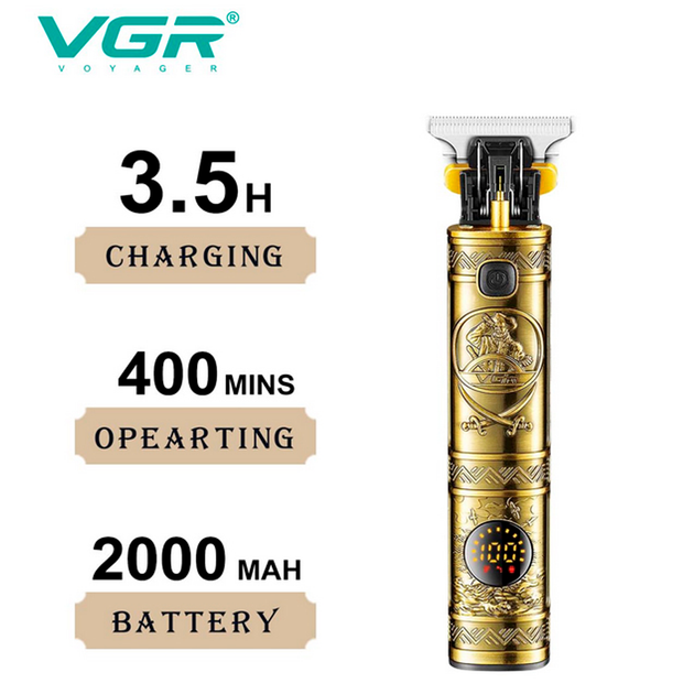 Триммер аккумуляторный VGR V-097 GOLD, 4 насадки, LED дисплей - изображение 3