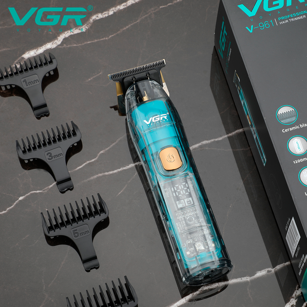 Тример акумуляторний Professional VGR V-961, 4 насадки, LED дисплей - зображення 7