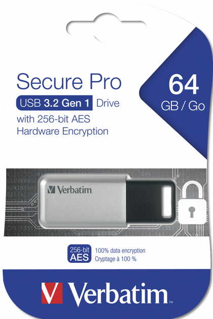 Флеш память USB Verbatim Secure Pro 64GB USB 3.2 Gen1 Silver/Black (98666) - изображение 7