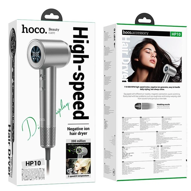 Фен для волос Hoco High-Speed negative ion hair driver with digital display HP10 1600Вт Серый - изображение 4