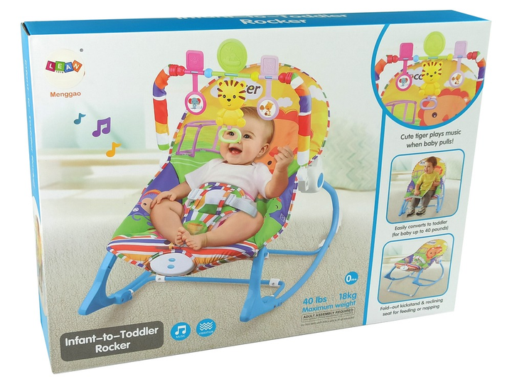 Гойдалка-ліжко LEAN Toys Вібрація та звук 2 в 1 Тигр Голубий (5904204755153) - зображення 1