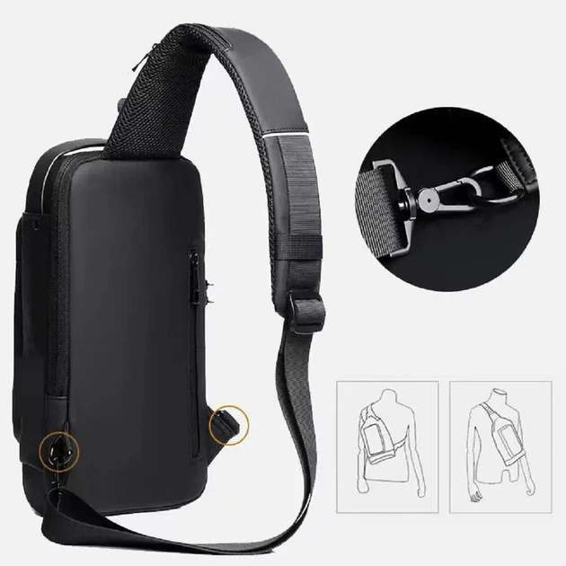 Сумка чоловіча XIO Fashion із USB зарядкою та кодовим замком 32х6х16 см Чорна - зображення 2