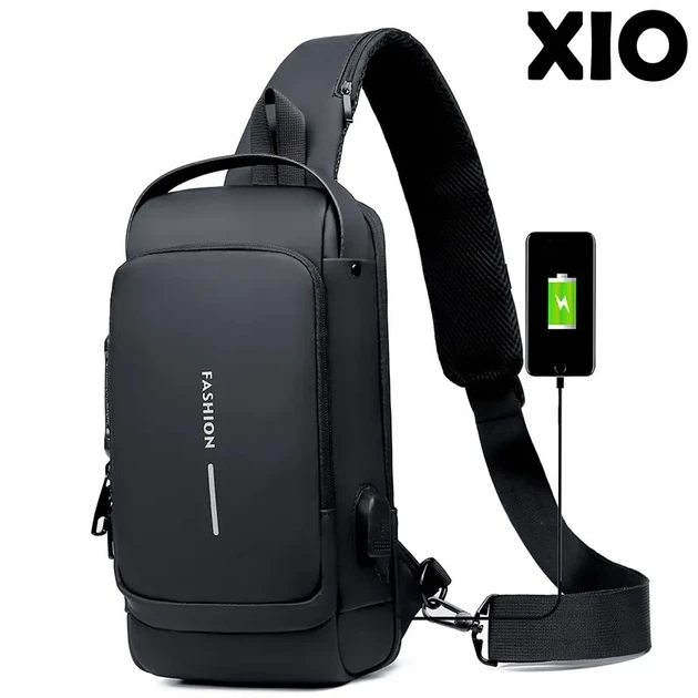 Сумка чоловіча XIO Fashion із USB зарядкою та кодовим замком 32х6х16 см Чорна - зображення 3