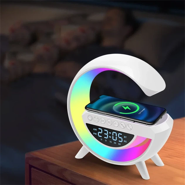 Настільна смарт лампа нічник з бездротовою зарядкою та Bluetooth-колонкою G-SmartLED RGB Night Light КР-3401 - зображення 5