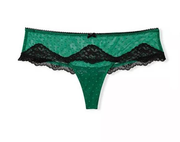 Трусики стрінги жіночі Victoria's Secret S Зелені із чорним ажурні - Фото 2 Трусики стрінги жіночі Victoria's Secret S Зелені із чорним ажурні - зображення 2