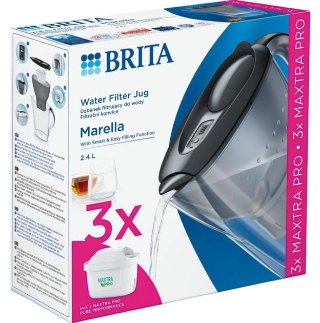 Фільтр-глечик Brita Marella MXpro графіт 2,4/1,2л + 3 шт Maxtra PRO - Фото 7 Фільтр-глечик Brita Marella MXpro графіт 2,4/1,2л + 3 шт Maxtra PRO - зображення 7