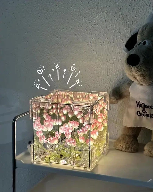 Декоративный светодиодный ночник DIY в виде куба с 3D-эффектом цветущих лилий и прозрачным корпусом, Pink - изображение 7