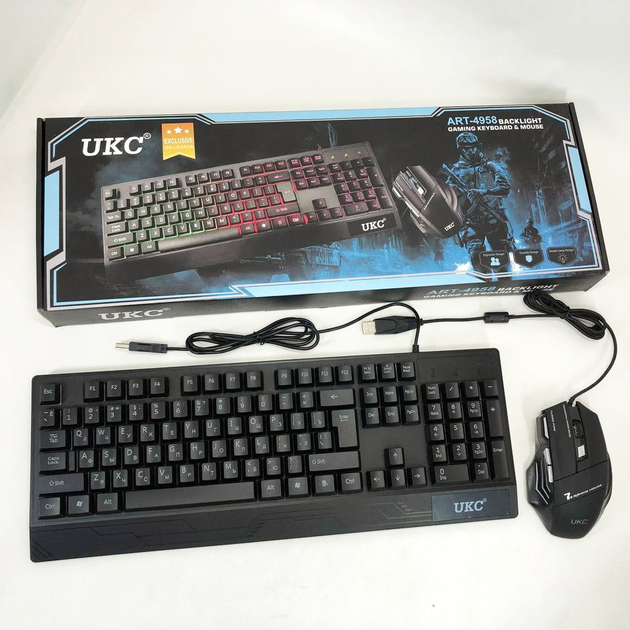 Клавіатура+мишка UKC з LED підсвічуванням від USB M-710, клавіатура ігрова з підсвічуванням та мишкою(ws13218)(WB) - изображение 2