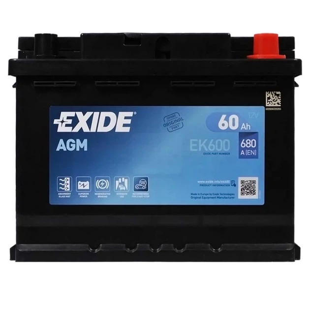 Аккумулятор для автомобиля 12V 60AH 680A R[+] 242х175х190 Exide (EK600) - изображение 2