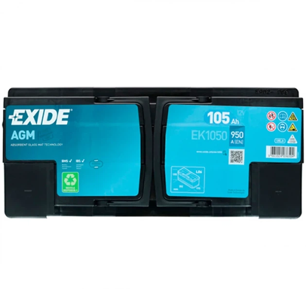 Аккумулятор автомобильный AGM 12V 105AH 950A R[+] 392х175х190 EXIDE (EK1050) кислотно-свинцовый - изображение 3