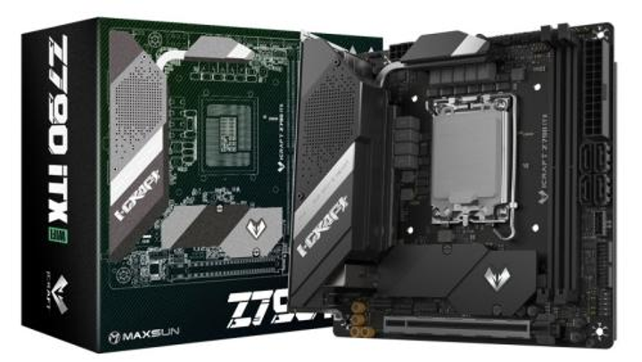 Мат.плата LGA1700, Maxsun iCraft Z790ITX WIFI, Z790, 2xDDR5, Int.Video(CPU), 4xSATA3, 1xPCI-E 16x 5.0, 2xM.2 4.0, RTL8125B, ALC897, 4xUSB3.2/4xUSB2.0, 1*Type-C 3.2, DP/HDMI, WIFI 6E AX211, 9 Phase, Debug, ARGB, mini-ITX (MS-iCraft Z790ITX WIFI) - изображение 1