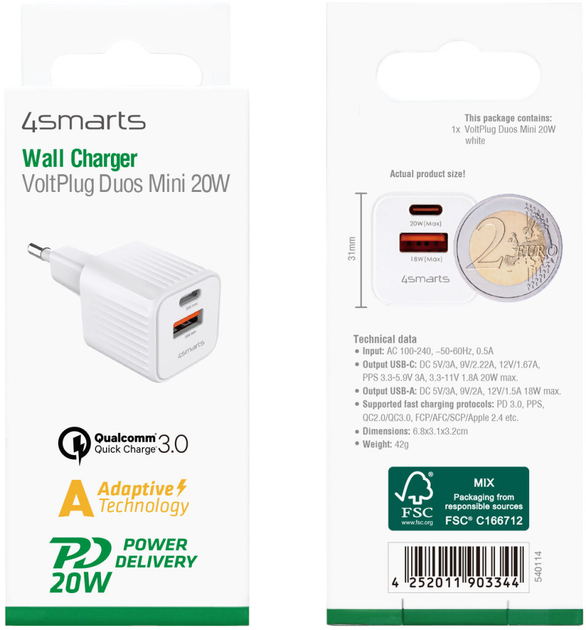 Мережевий зарядний пристрій 4smarts VoltPlug Duos Mini PD 20W White (4252011903344) - зображення 7