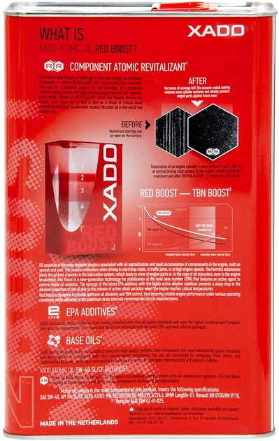 Моторна олива XADO Atomic Oil 5W-40 SL/CF RED BOOST 4 л (XA 26206) - изображение 2